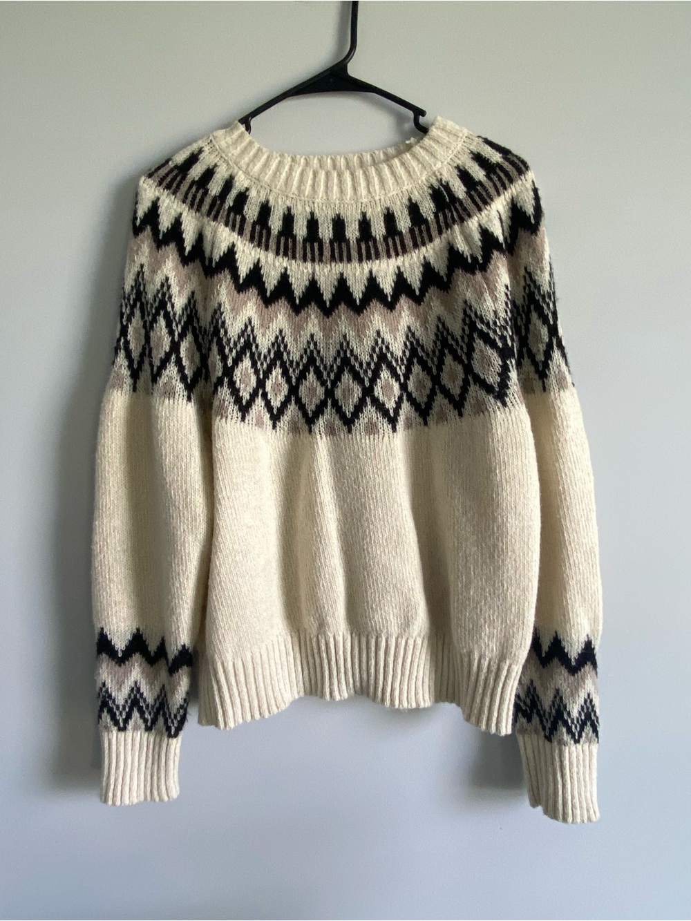 Lucky Brand Cream Black Diamond Patterned Sweater Size Large